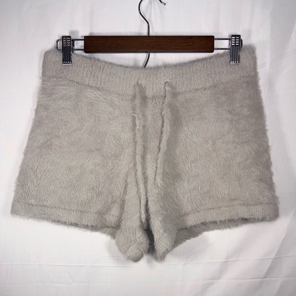 Baevely Women Cozy Gray Fuzzy Soft Knit DrawSting Short Size Medium